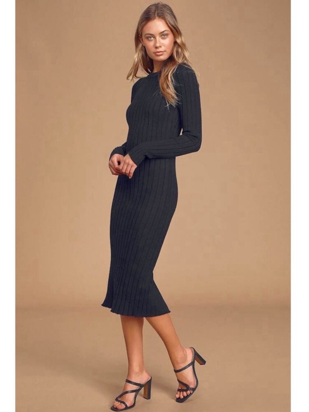Lulus The Best Yet Black Ribbed Bodycon Sweater Dress Size XS